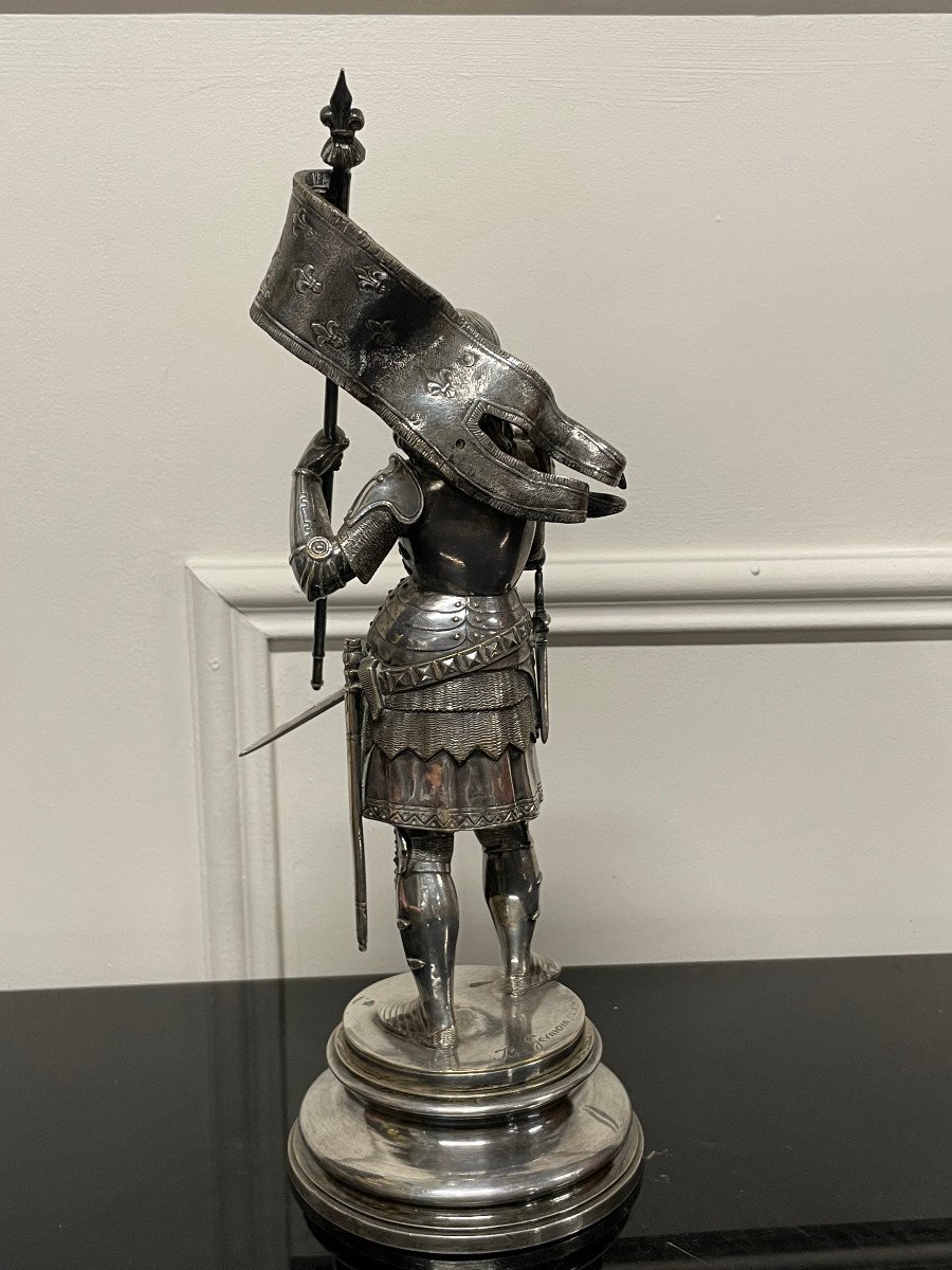 Jean Baptiste Germain - Joan Of Arc In Silver Bronze Armor H: 28 Cm-photo-6